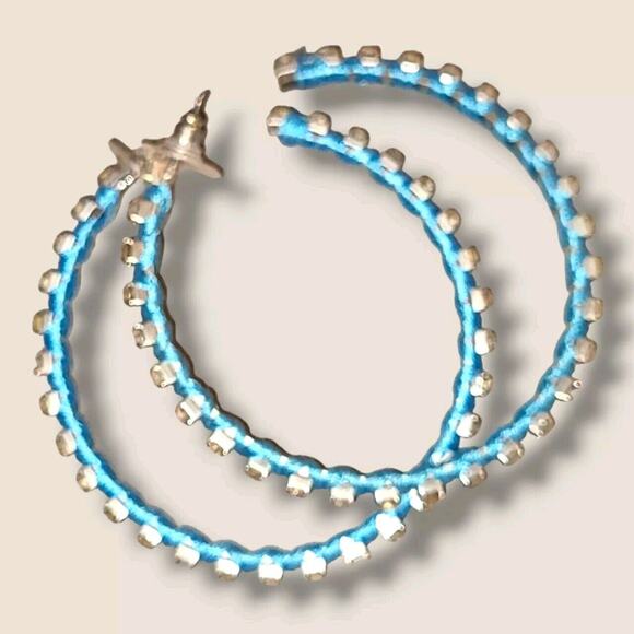 Big‎ Blue Wrapped Crystal Rhinestone Hoop Earrings 2.5" - Picture 3 of 4